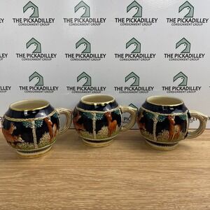 Marzi & Remy German Relief Pottery Deer Mugs Cobalt Blue Gold Set of 3 5428